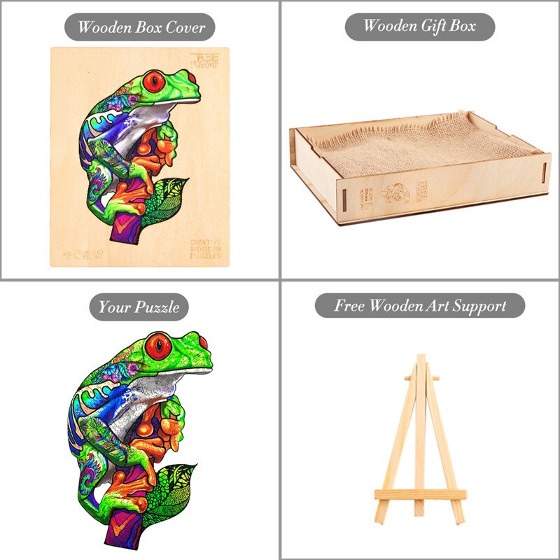 Unikalne drewniane Puzzle drzewo żaba kształt zwierząt drewniane Puzzle Jigsaw dla dorosłych dzieci interaktywne gry edukacyjne Puzzle zabawki prezent