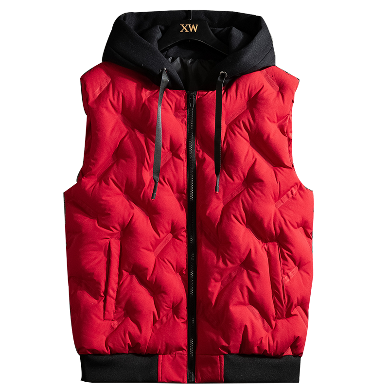 Vest Mannen Plus Size S-5XL Casual Winter Mouwloze Jas Mannelijke Hooded Dikke Warme Parka Jas Vest Mannen: Rood / XL