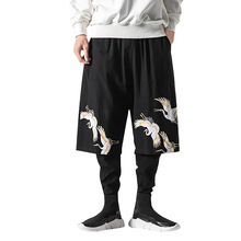 Høst uformelle harem joggerbukser herre stil lin retro bukser med lommer stor individualisert trykt bukse spodnie: Svart / 5xl