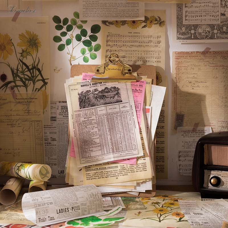 Antik gammel avis plantemateriale papir junk journal planner scrapbooking vintage dekorativ diy håndværk baggrundspapir