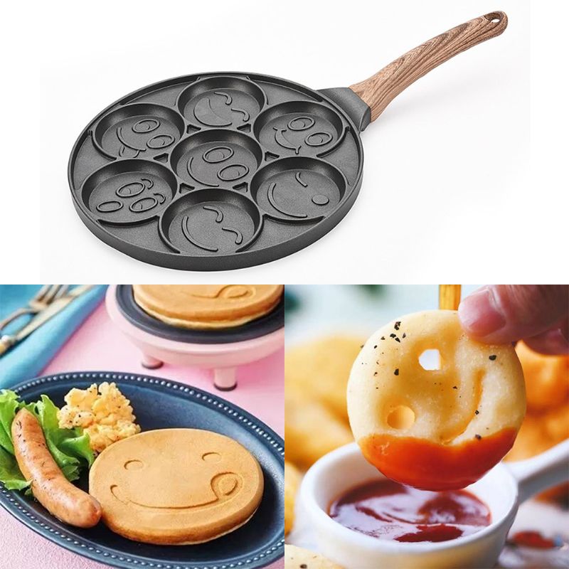 Sartén para pancakes antiadherente, Smiley, plancha de panqueques, Flip Cooker con 7 caras Flapjack, sartén para el desayuno