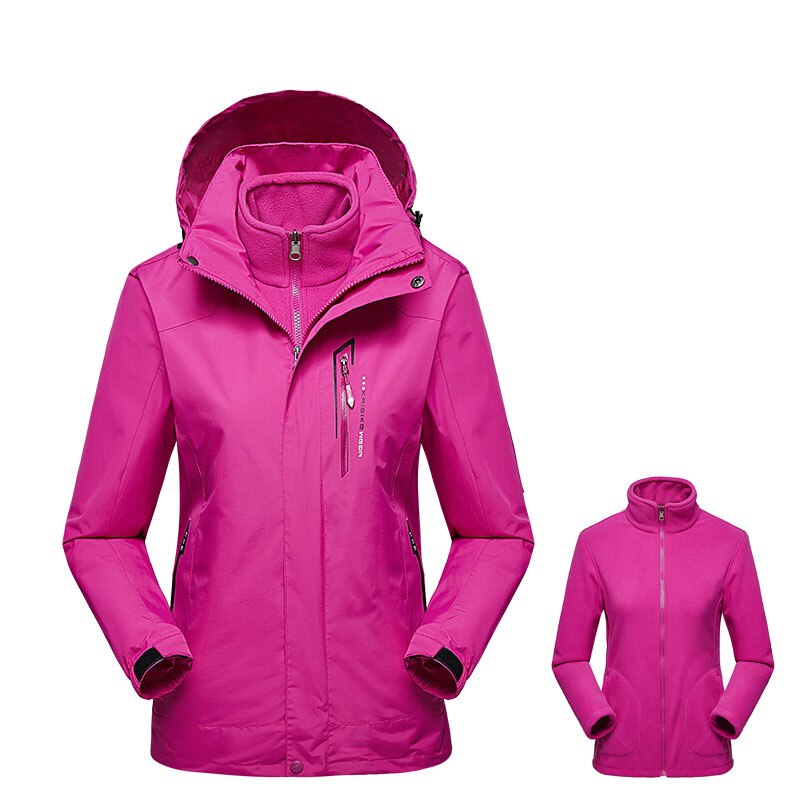 Lxiao Twee Stuk Softshell Jas Vrouwen Winterjas Vrouwen Outdoor Waterdichte Jas Dikke Fleece Jassen Wandelen Vrouwelijke Jassen: Rose Red / XXXL