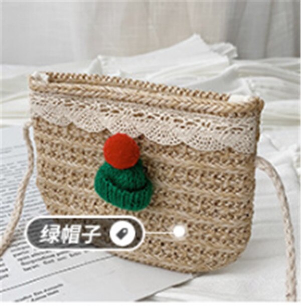 Noennavn søt småbarn baby strand messenger vesker barn barn jenter halm skulderveske håndveske crossbody veske: 2