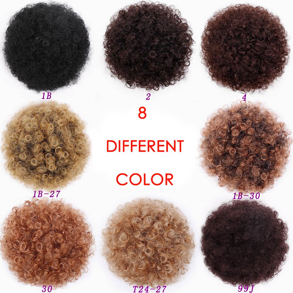 AISIBEAUTY Afro Short Kinky Curly Chignon Hair Extensions Synthetic Puff African American Afro Bun Wrap Drawstring Hairpiece