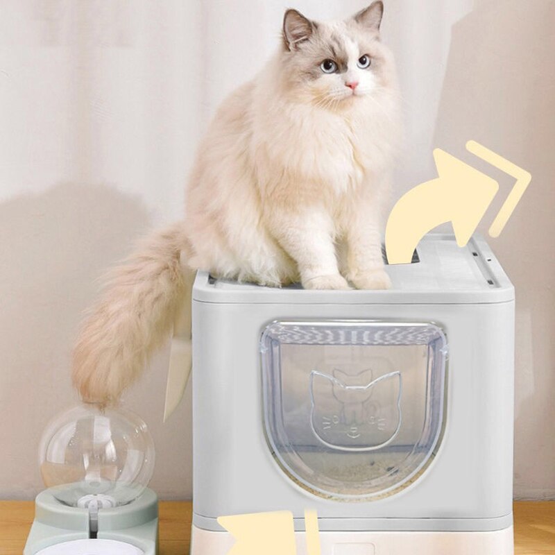 Caja de arena grande para gatos, arenero cerrado, bandeja de arena de plástico, antisplas, productos para mascotas, Alfombra de cama