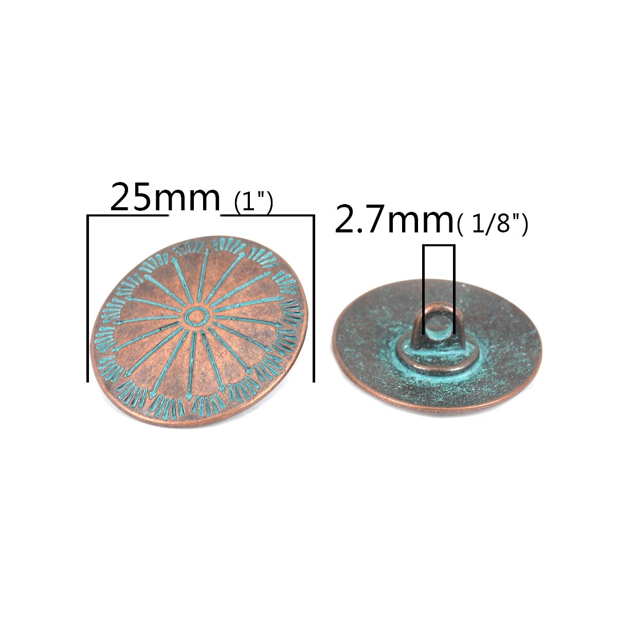10 stk vintage oval rund metal patina syning skaft knapper nødlidende antik kobber farve knap til diy tøj dekoration: 1