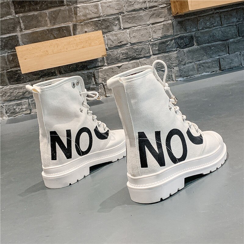 Sneakers kvinnor korta stövlar kvinnlig höst gul martin boots motorcykel dam singelstövlar högtopp canvas skor 163: Vit / 5.5