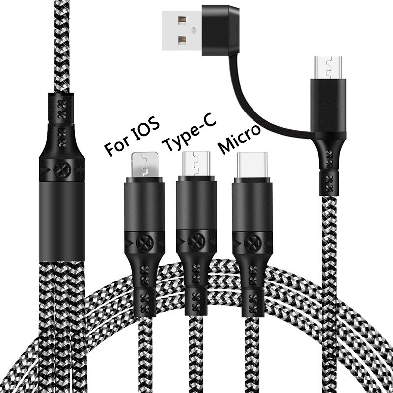 Cavo di ricarica Usb 5 in 1 doppio scudo ricarica Super veloce per iPhone 13 Pro Max 12 Pro 11 Xs Xr 8 7 6 cavo di sincronizzazione Multi dati: Black