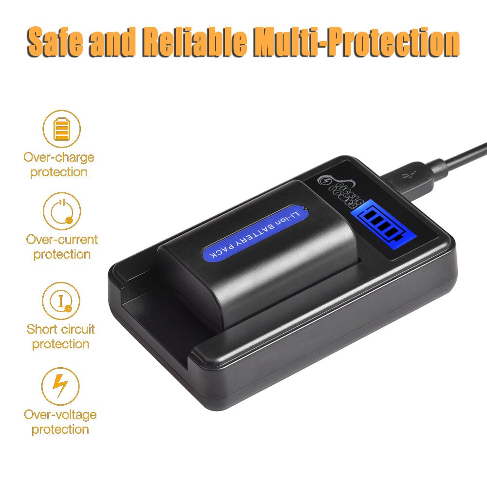 NP-FH50 Battery+LCD USB Charger Replacement for Sony DCR-DVD650 HC20 HC21 HC22 HC48 HC51 HC52 HC53 HC62 SR42 SR45 SR65 SR82