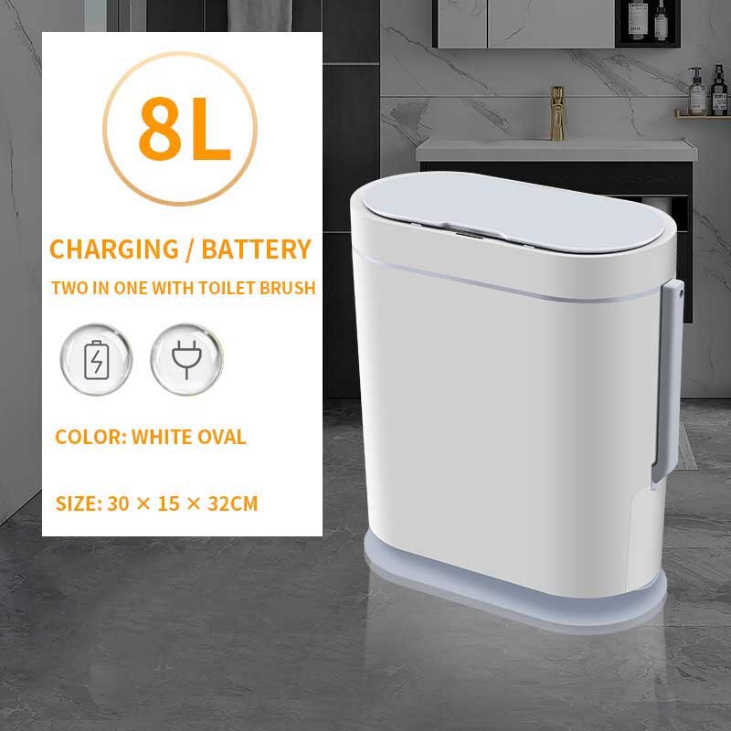Smart Sensor Trash Bin Household Induction Trash Can Bathroom Waterproof Waste Garbage Bin Toilet Narrow Seam Sensor Rubbish Bin: 8L White set B