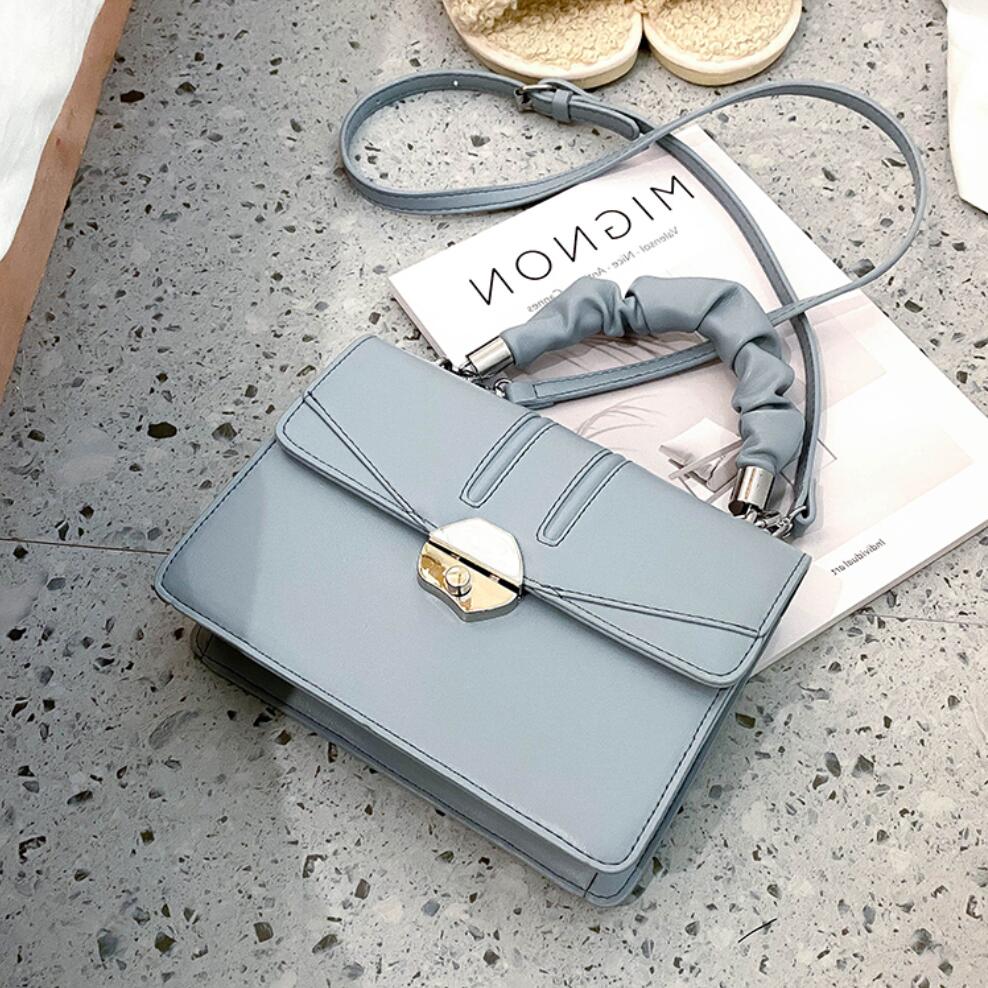 Effen kleur geplooide flip tote tas hoge pu leren dames handtas slot schoudertas messenger bag