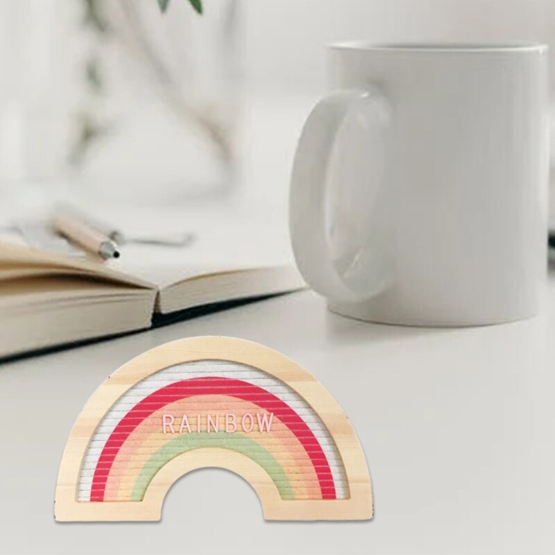 Rustic Wood Frame Rainbow Felt Letter Board with Changeable Letters Sign Message Board 87HA