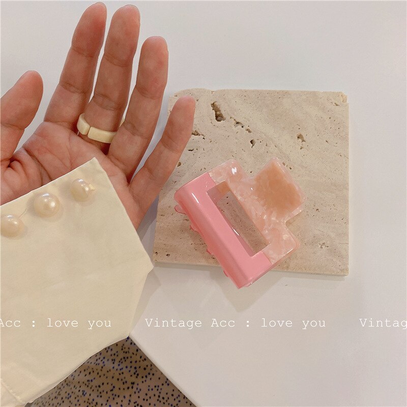 AOMU Sweet Romantic Pink Acrylic Hollow Square Hairpin Smooth Irregular Geometric Splicing Floral Hair Claw for Women Jewelry: E