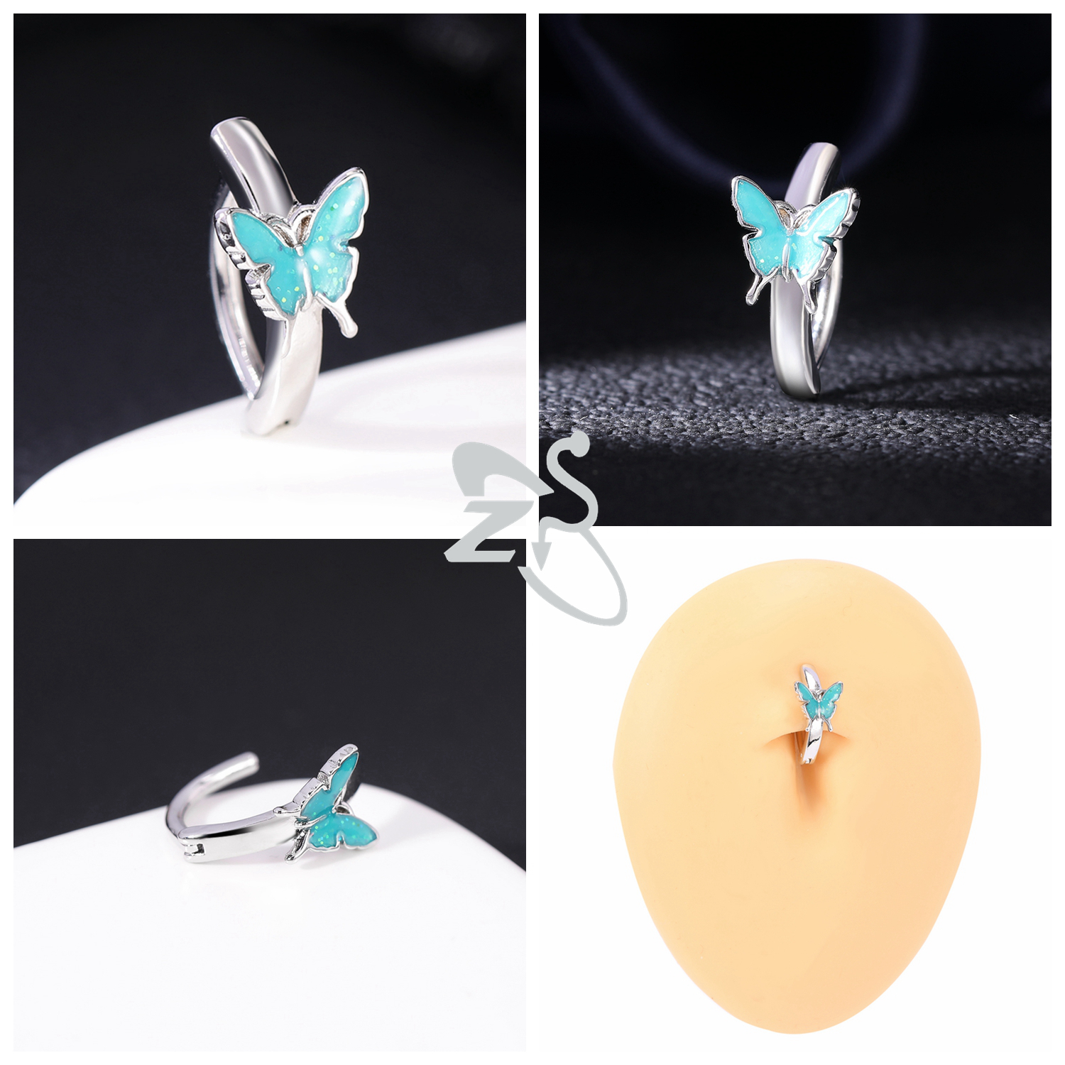 ZS 1 PC Leuke Vlinder Buik Navel Ring CZ Crystal Navelpiercings Bloem Snake Reverse Gebogen Navel Barbell Lichaam sieraden