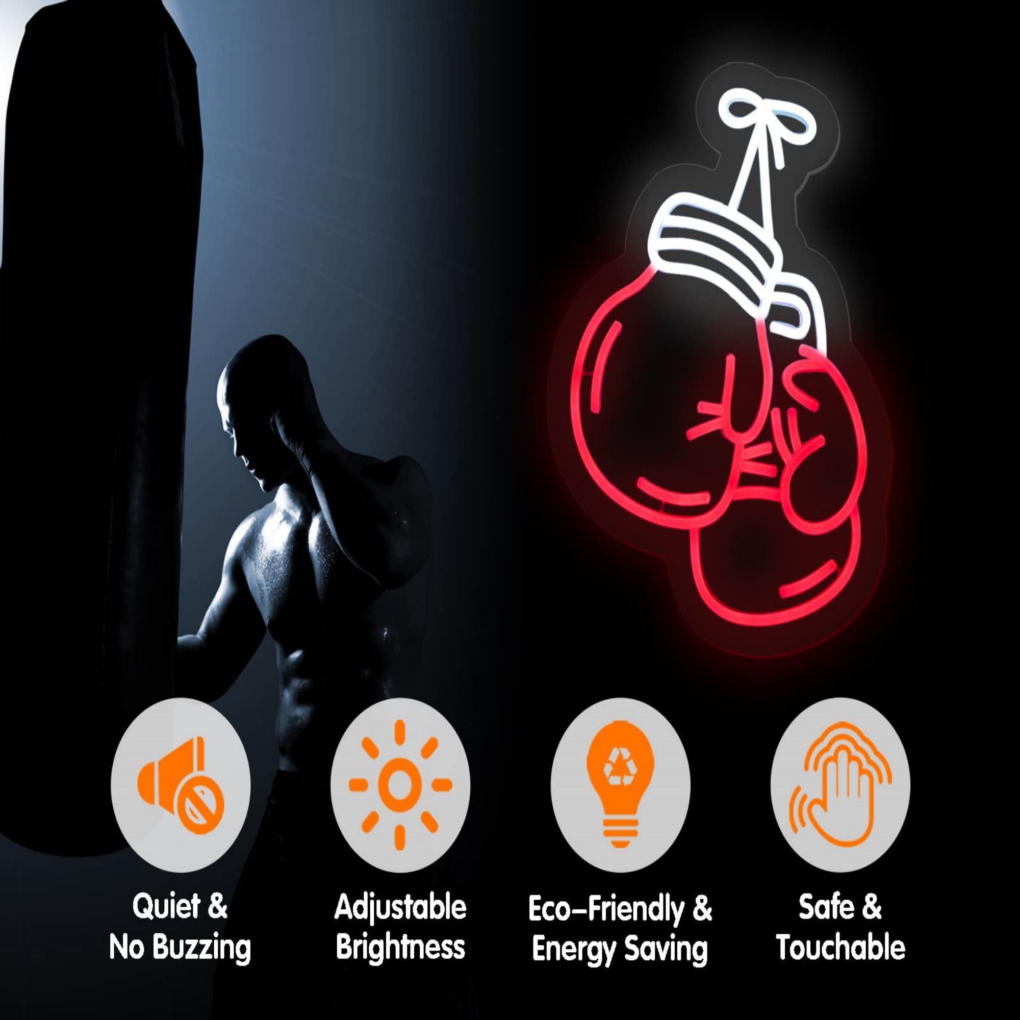 Boxing Gloves Neon Sign for Wall Decor, USB LED Neon Light for Home Gym, Bedroom, Man Cave, Workout Room, Sports Club Wall Decor