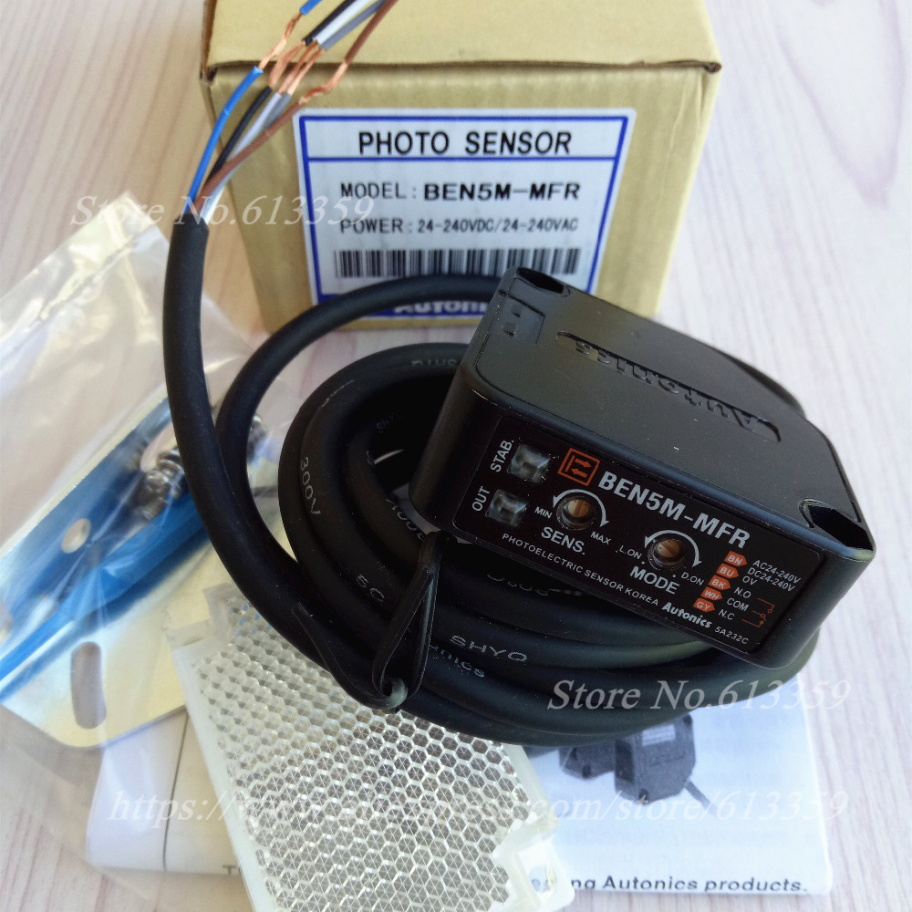 Ben 5m- mfr ac/dc autonics retroreflektiv fotoelektrisk bryter sensor sensing 5 meter reléutgang 100%  høy