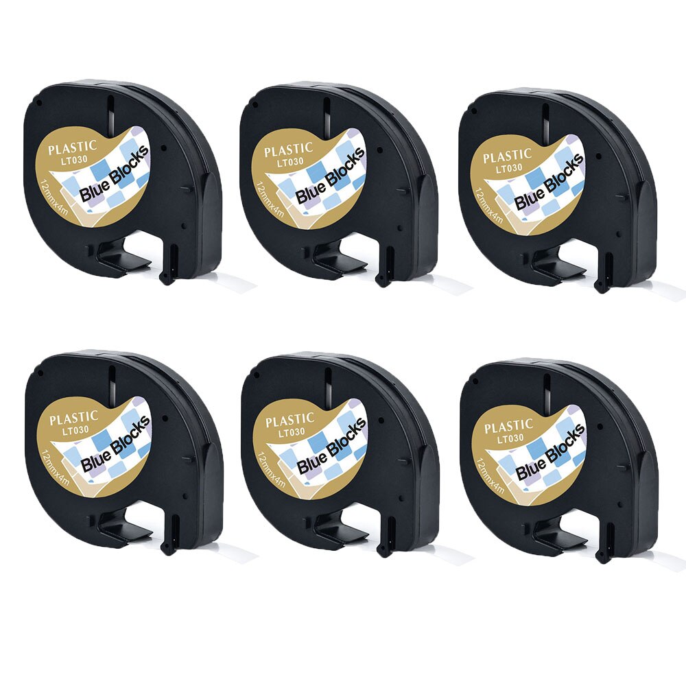 6Packs 91201 Etiketten Compatibel Voor Dymo Letratag Label Marker Plastic/Papier Refill Tapes 91200 Voor Dymo LT100H LT100T printer: Blue Blocks color