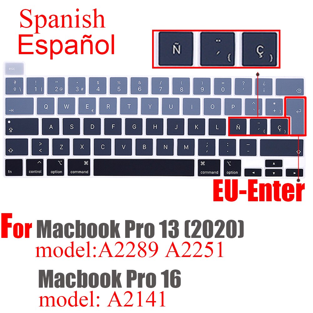 For macbook Pro13 pro16 keyboard cover With ñ Spanish protector Keyboard case Keyboard protective film A2289A2251 A2141: EU Spain Gray plus
