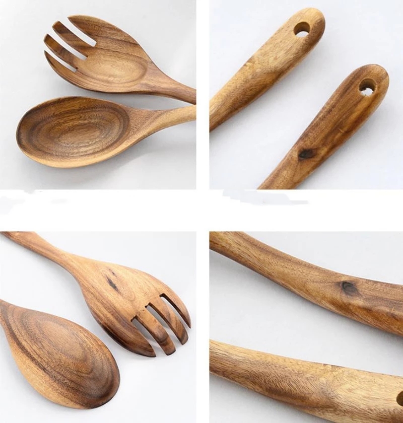 Grote Houten Lepel Set Grote Salade Opscheplepel Vork Natuurlijke Hout Eetlepel Lange Steel Koken Lepel Keukengerei