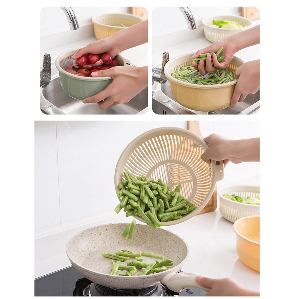 1 ud. Colador escurridor de cocina de plástico doble, colador de lavado de frutas y verduras, escurridor plegable, herramienta de cocina, triangulación de envíos