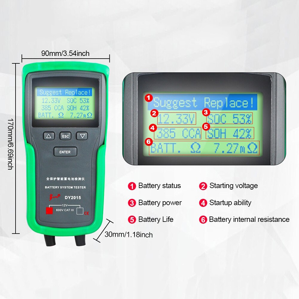 12V Car Battery System Tester Capacity Maximum Electronic load Battery Cranking Charge Test Test Digital Diagnostic Tool