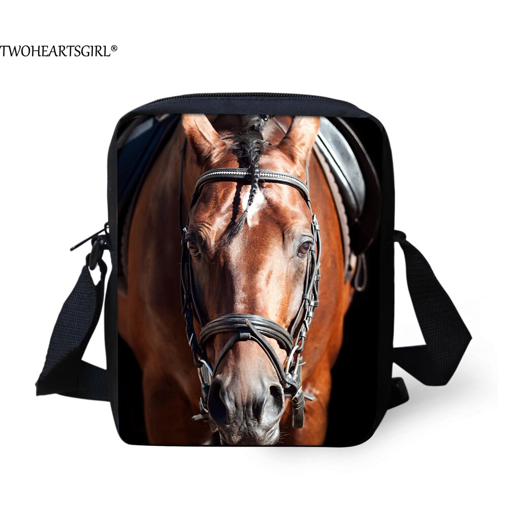 TWOHEARTSGIRL 3d Cool Paard Afdrukken Jongens Messenger Bag Student Crossbody Tas Kleine Kids Animal Strandtas Opslag Handtassen