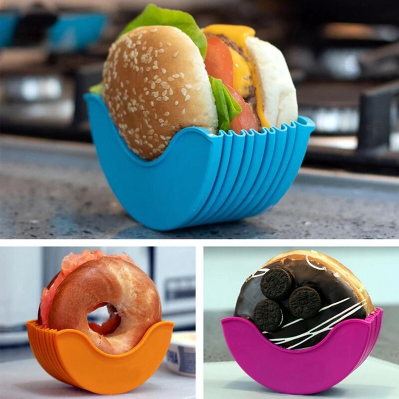 2PC Reusable Burger Holder Burger Buddy Fixed Box, Expandable Adjustable Silicone Burger Holder Hamburger Box