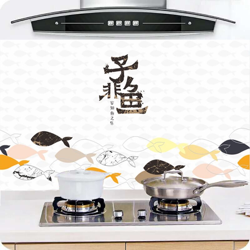 Kitchen Oil-proof Stickers High Temperature Self-adhesive Resistant Tile Stickers Waterproof Oil-proof Stickers Decoration Wallp: Black