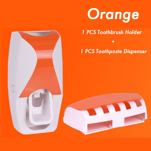 Automatic Toothpaste Dispenser Toothbrush Holder Storage Rack Wall Mount Holder Bathroom Accessories Toothpaste Squeezer Set: Orange