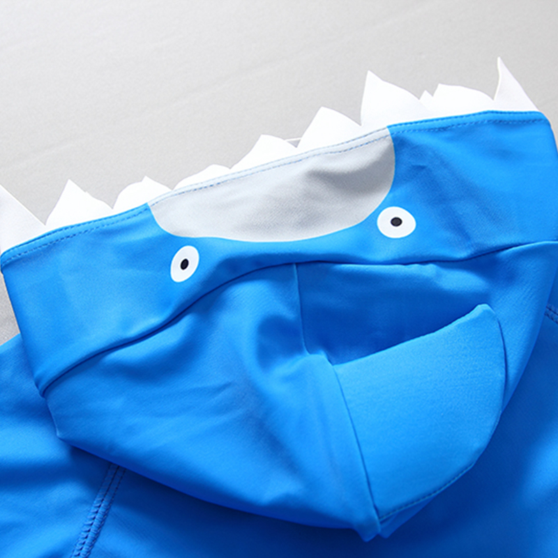 Children's Swimwear Hooded One Piece Toddler Baby Swimsuit 3/4 Sleeve Shark Blue Kids Bathing Suit Beachwear Indoor Swim Clothes