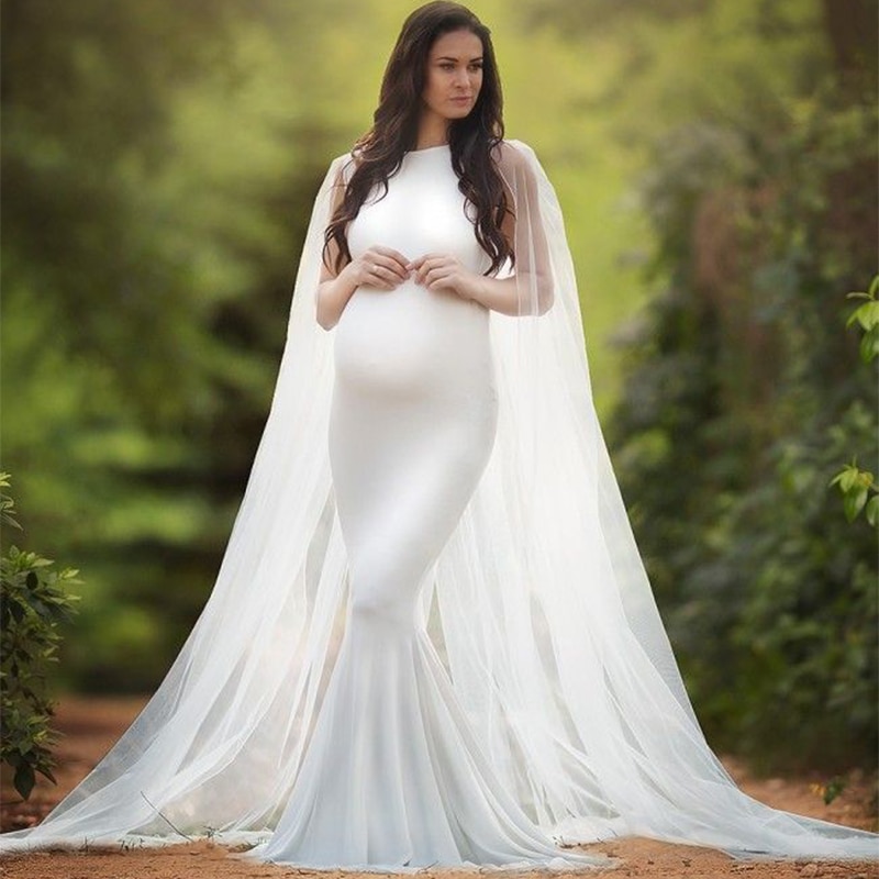 Vliegende mantel zwangere vrouwen fotografie rekwisieten jurken off-shoulder premama jurk zwangerschapskleding zwangerschap babyshower jurk