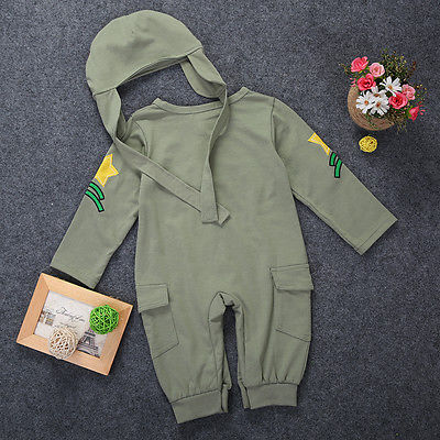 2 Pcs Summer Autumn Baby Kids Boy Infant Pilot Letter Printed Cotton Romper+Cap Jumpsuit Outfits Set Clothes 6-24M