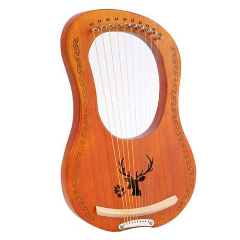 -lyre harpe 10 -strenget harpe heptachord mahogni lud harpe med indgraverede toner, stemmenøgle, til musikelskere: Træfarve