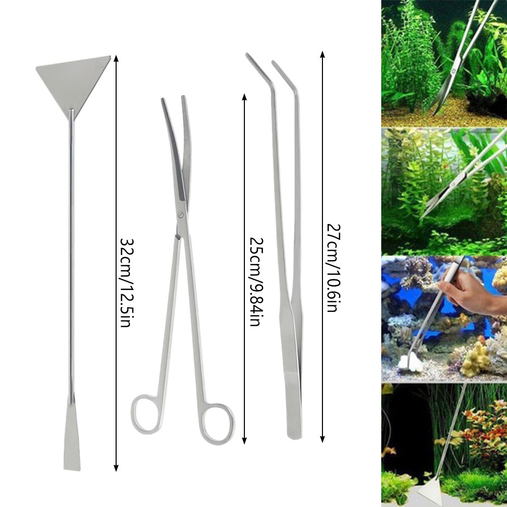 3/5Pcs Aquarium Pincet Tank Aquascaping Gereedschap Aquarium Schaar Rvs Waterplanten Set Aquarium Onderhoud Tool: 3pcs