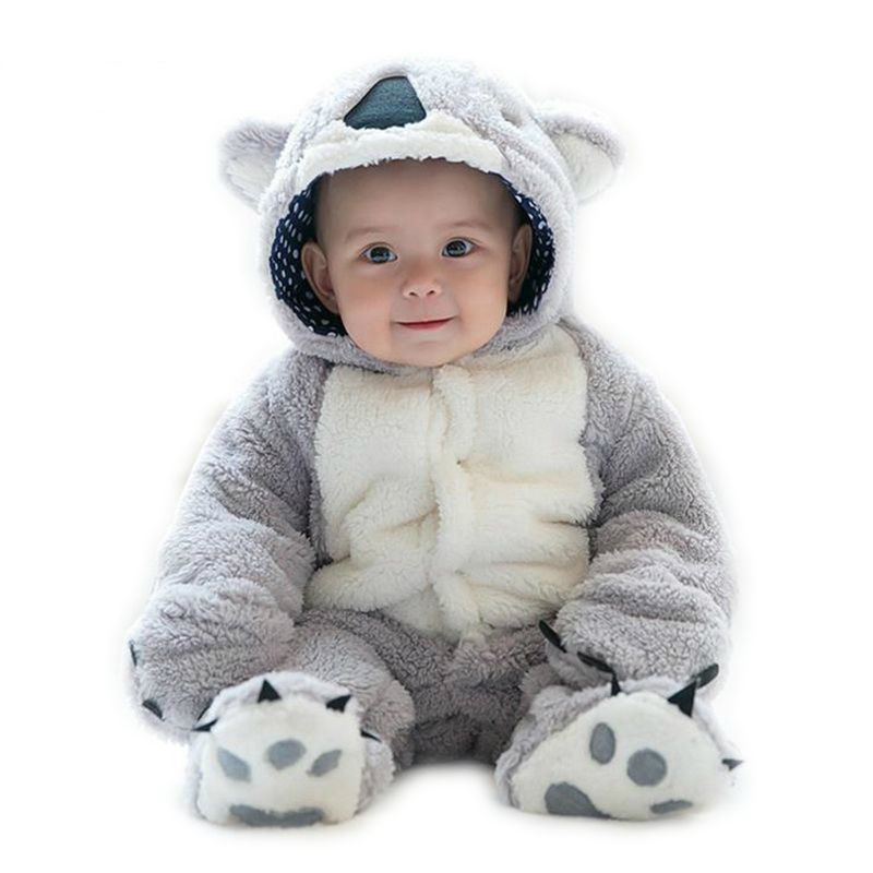 Spædbarn romper baby drenge piger jumpsuit nyfødt tøj hætteklædt toddler baby tøj søde koala romper baby kostumer