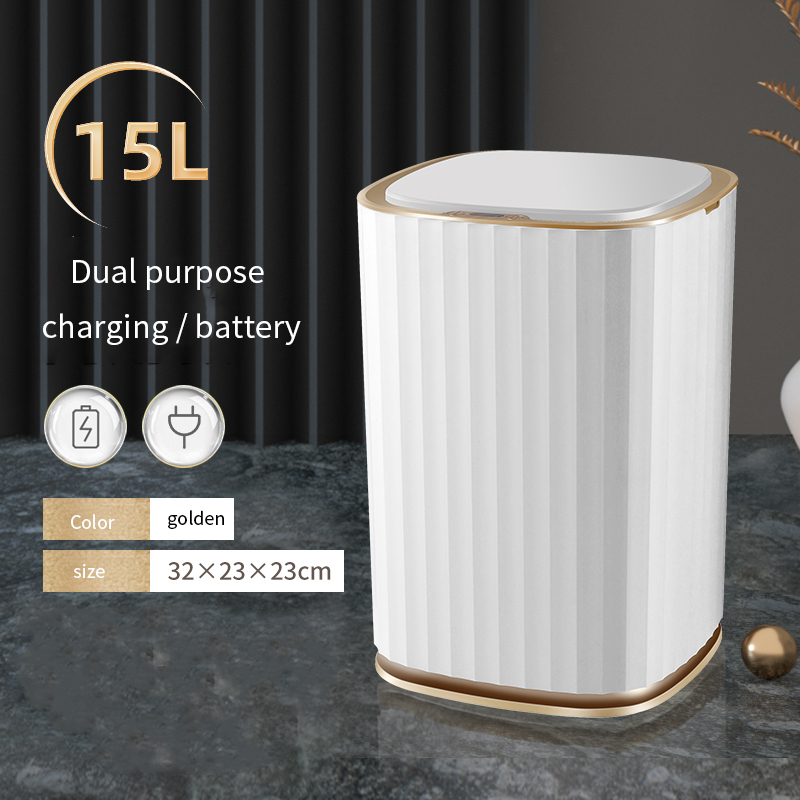 Smart Sensor Prullenbak Thuis Elektronische Automatische Prullenbak Badkamer Wc Waterdicht Smalle Vuilnis Vuilnisbak Keuken Grote: Charging golden 15L