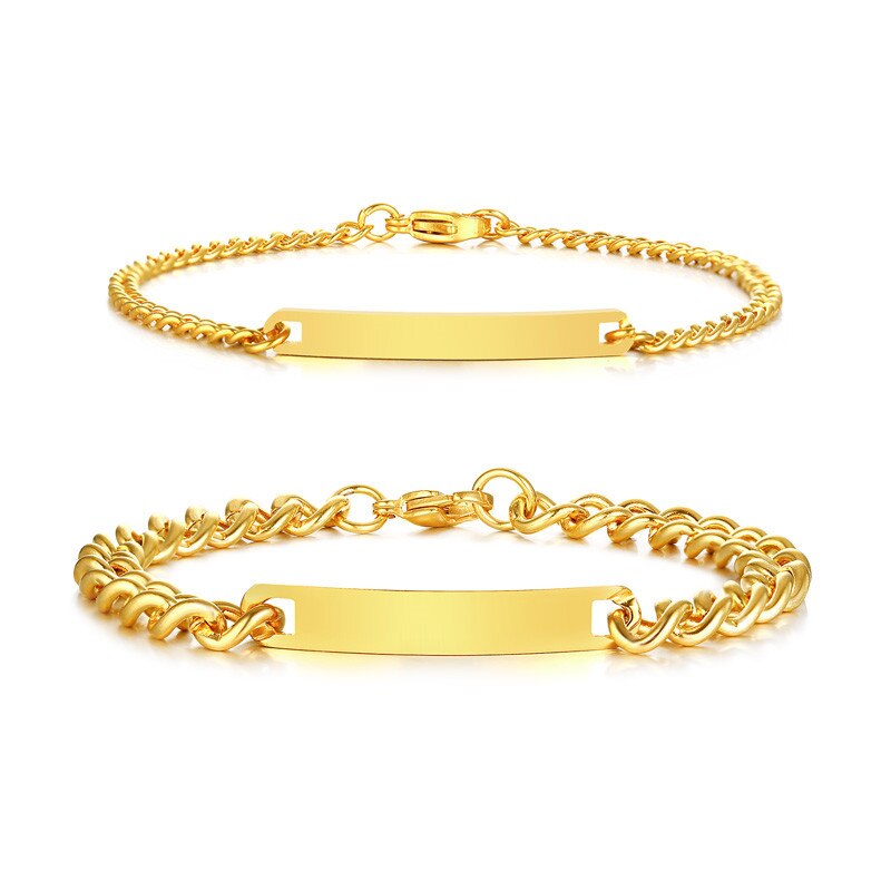 ZORCVENS id tag cuban link chain couple bracelets for men women golden stainless steel Jewelry