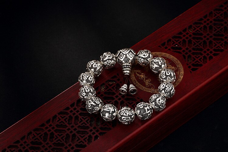 Tibetaans Boeddhisme Messing Verzilverd Charme Touw Armband Mannen Zes Woorden Tibetaans Boeddhisme Plated Thai Lotus Kralen Armband Vrouwen