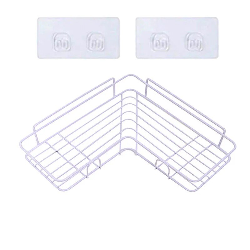 Etagère ventouse pour salle de bain ou cuisine, poinçon, cadre d'angle, fer forgé, rangement de shampoing et accessoires: WHITE(1PC)