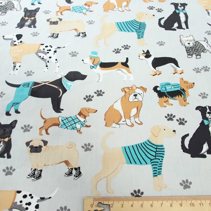 Dog Animals Triangular geometry Printed 100% Cotton Fabric For Making Cushions Blanket Sewing Baby Child Bed Sheet: FA190194-1 / 50x40cm