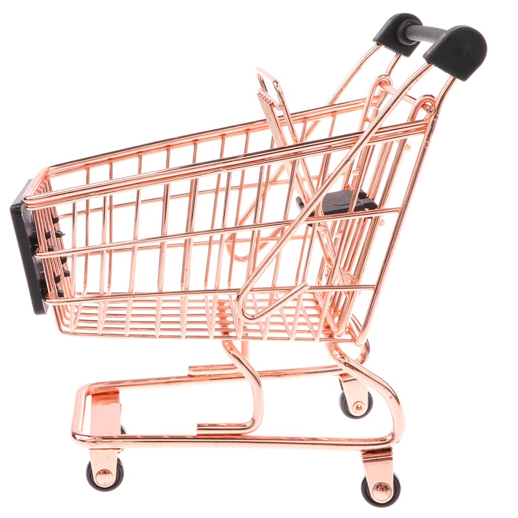 Novelty Mini Shopping Cart Trolley Toy - Pen/ Pencil/ Cards Holder Desk Accessory - Rose Gold M for Room Decoration