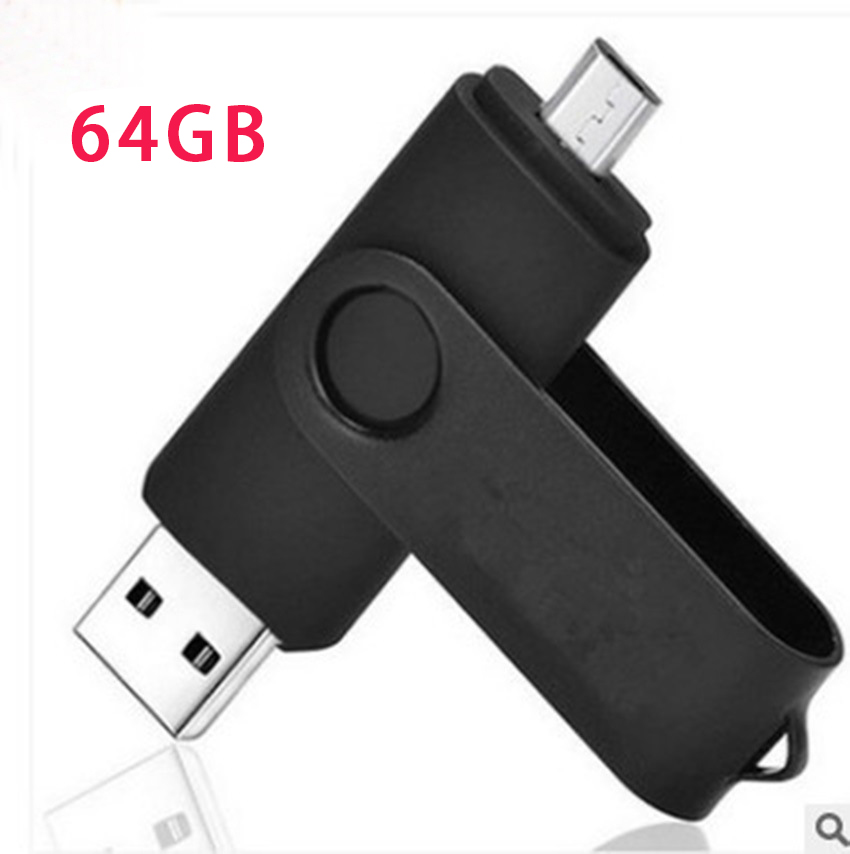 Preto 64gb u disco usb 2.0 otg usb flash drive smartphone usb vara de memória de disco rígido móvel u vara usb pequeno presente