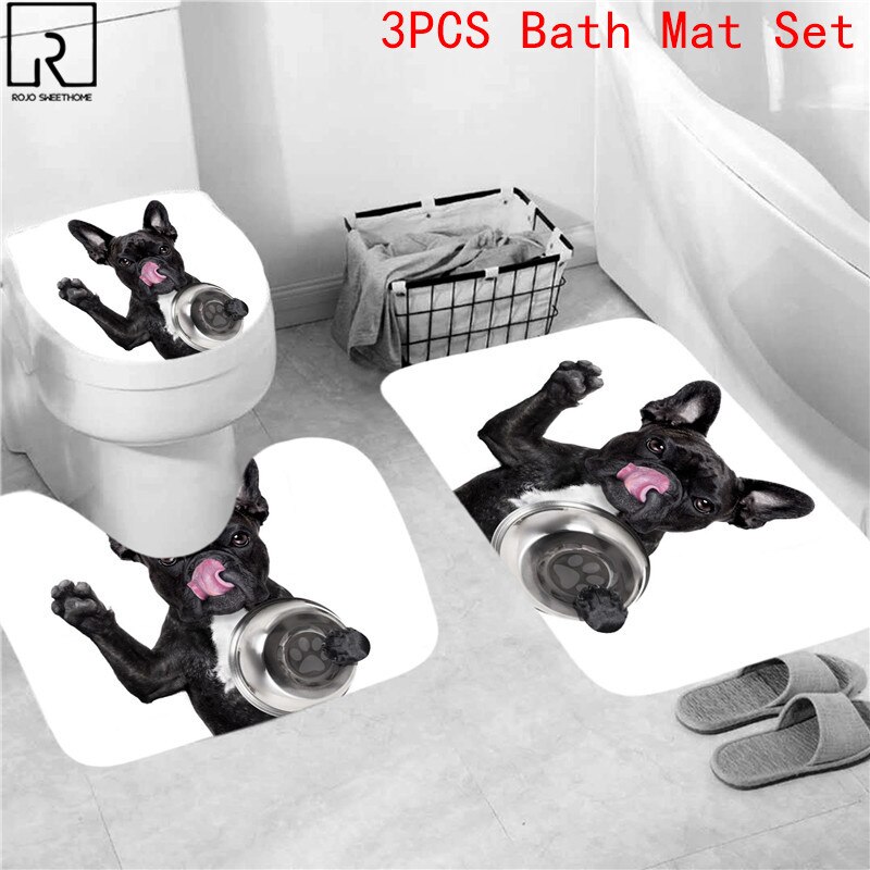 Animal Print Black Shower Curtains Lion Tiger 3D Bathroom Curtain Set Anti-slip Bath Mat Soft Toilet Lid Cover Home Rugs Carpets: 3PC Mat Set-C
