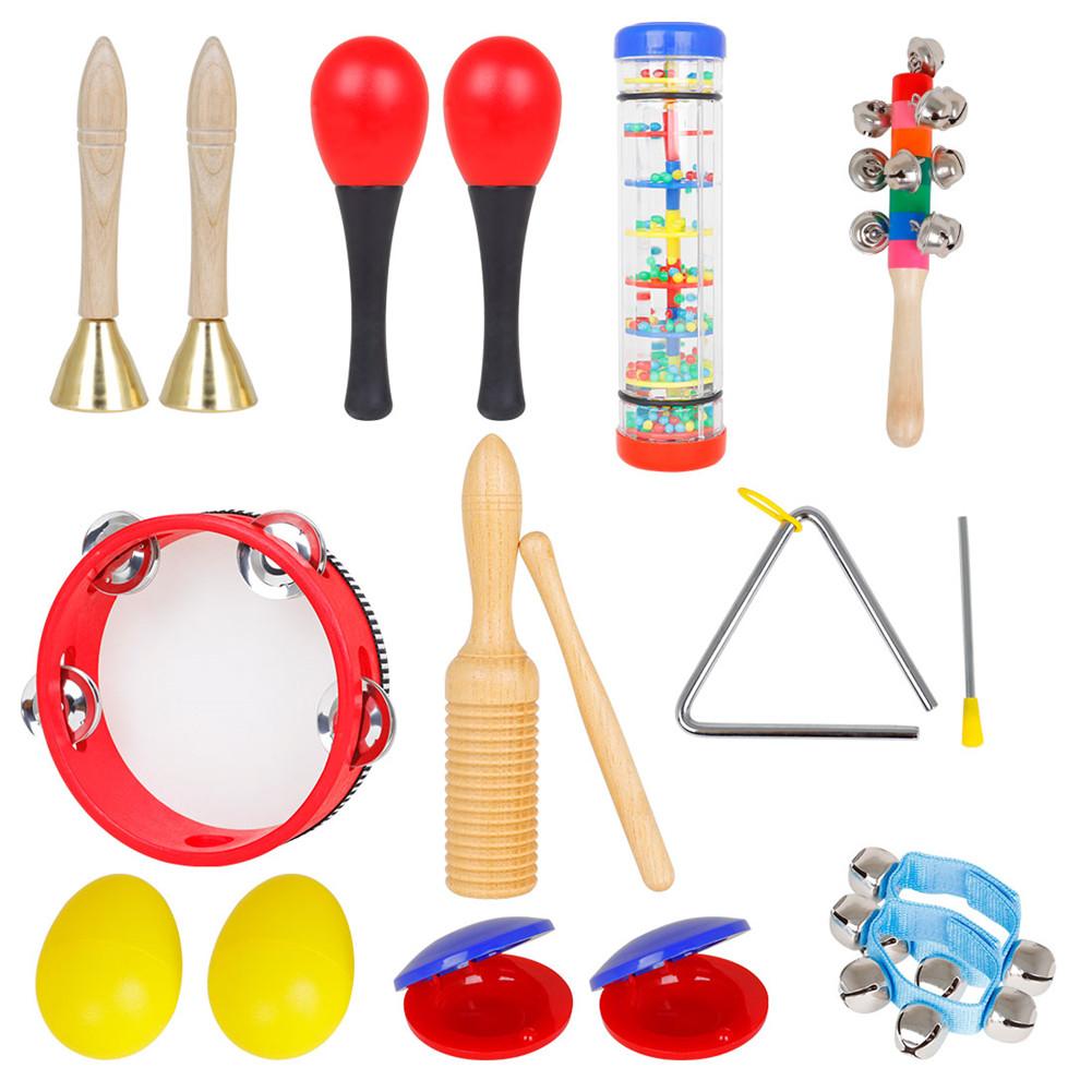 10 Stks/set Muziekinstrumenten Set 6 Inch Rode Hand Tamboerijn + Dubbele Regen Geluid + Geel Zand Ei