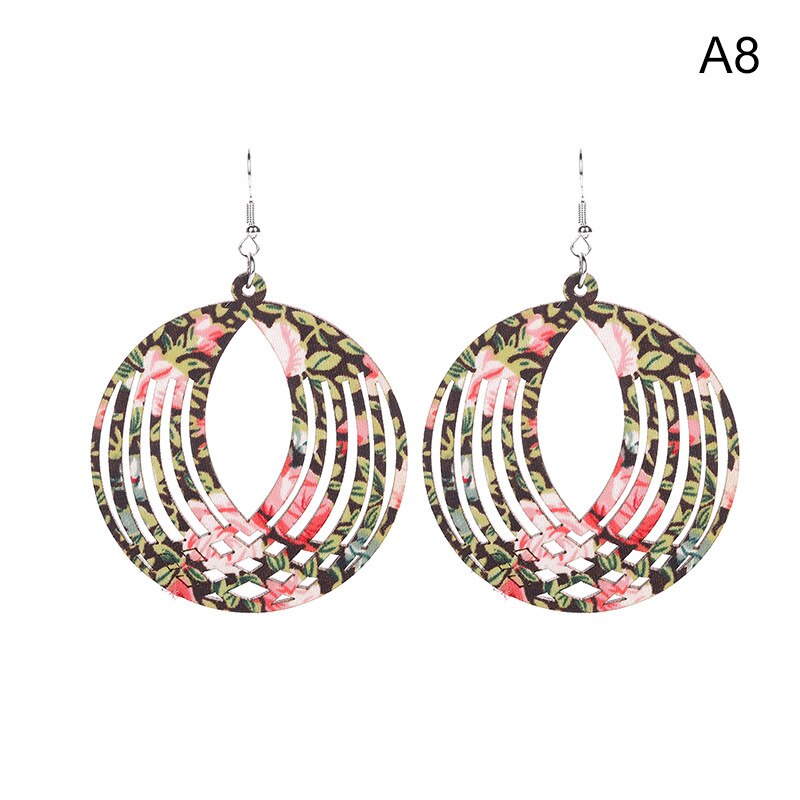 Frauen Holz Ohrringe Jahrgang Ethnische Weibliche Stock Tuch Runde Hohl Gestreiften Baumeln Ohrringe Koreanische Haken Brincos: C8