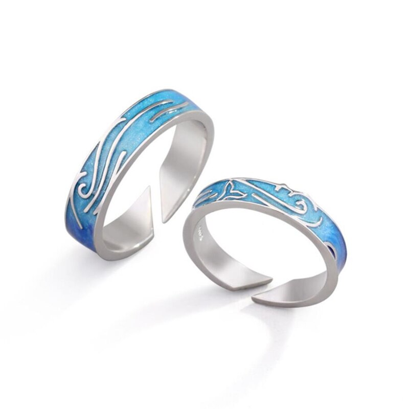 Única memória oceano baleia onda fishtail casal presente romântico 925 sterling silver feminino anéis de abertura redimensionável sri418