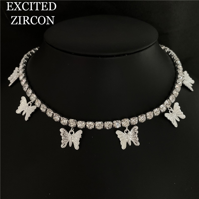 Boho strass borboleta charme com corrente de cristal moda colares bijoux para feminino elegante bling cristal gargantilha jóias: 5
