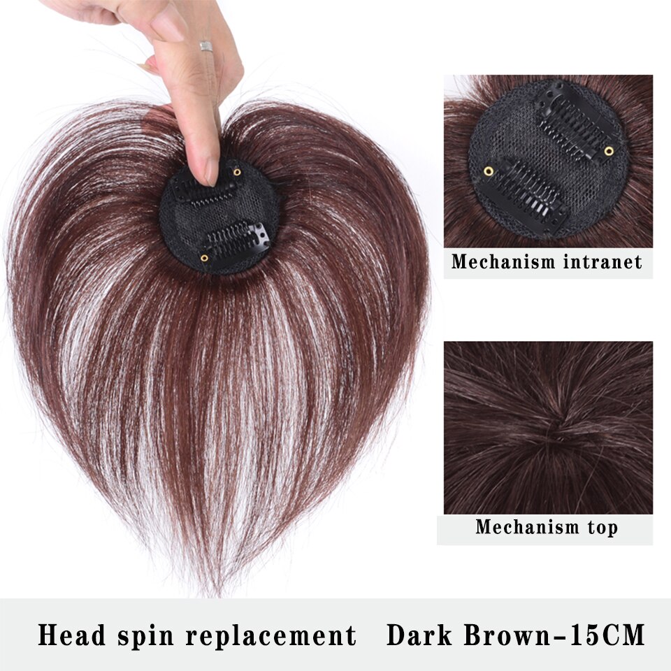 LUPU negro recto corto marrón Topper con flequillo postizo sintético de Clip en extensiones de cabello para las mujeres fibra resistente al calor: Dark Brown