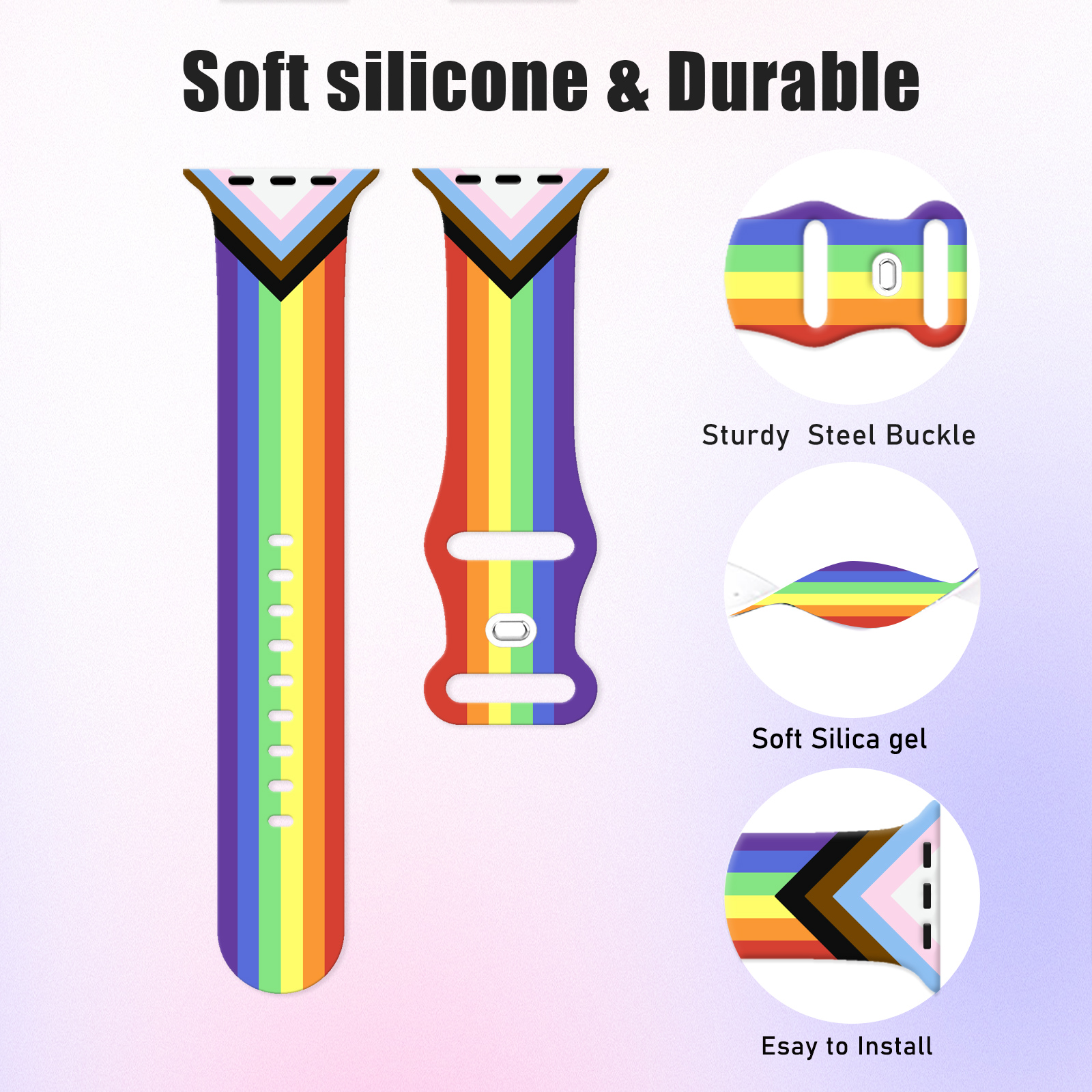 Bracelet imprimé arc-en-ciel pour Apple Watch 10 9 8 7 SE, Bracelet en Silicone remplaçable pour iWatch 44mm 42mm 41mm 40mm
