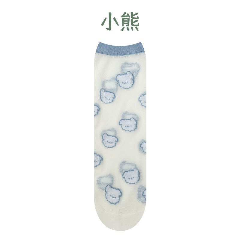 Calzini di cristallo del fumetto del bambino estate trasparente embroidory ragazzi ragazze calzini resistenti all'usura carino ultra-sottile bambino bambini kawaii calzino: green